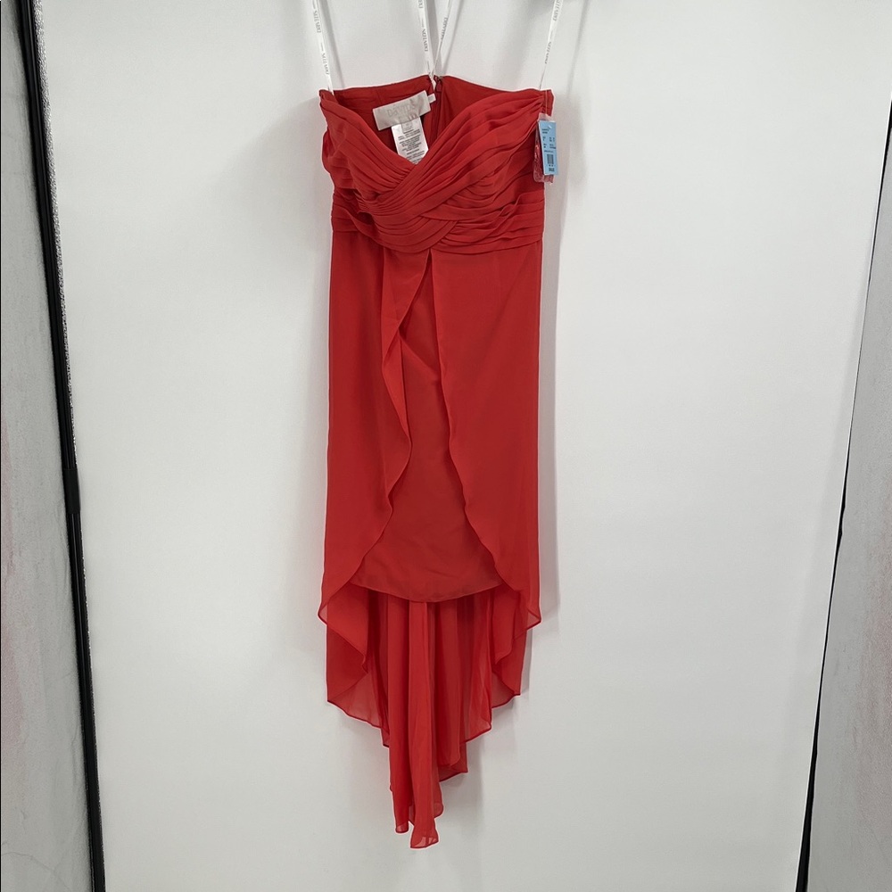 David’s Bridal Persimmon Strapless Hi Lo Chiffon Bridesmaid Dress Size 10
